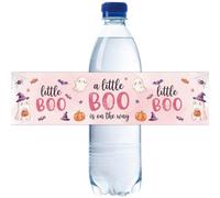 32 etiquetas para botellas de agua de A Little Boo is on The Way, envoltorios rosados para botellas de agua de Halloween, baby shower, calcomanías Our Little Boo is Almost Due para revelación de