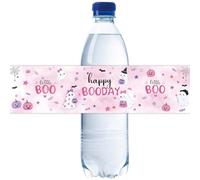 32 etiquetas para botellas de agua Happy Boo Day, envoltorios rosas para botellas de agua espeluznantes de Halloween, nuestro pequeño boo es casi debido, calcomanías para Halloween, baby shower