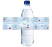 32 etiquetas para botellas de agua She's The Cherry On Top, envoltorios para botellas de agua de cereza con lazo azul, calcomanías temáticas de bayas dulces para decoración de fiestas de cumpleaños