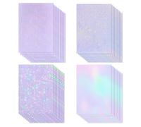32 hojas A4 de papel holográfico adhesivo (210 x 297 mm), lámina holográfica, con efecto holograma, iridiscente y adhesiva con purpurina, impermeable, 4 diseños, ideal para manualidades.