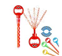32-Hole Smiley Face Bubble Wand with Five Claws, Magical 5-Claw Smiley Bubble Stick, Open A Large Number of Multiple Times to Produce Burbujas, for Party Favors, Birthday (Red)