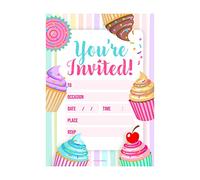32 invitaciones para fiestas de cumpleaños de cupcakes A6, paquete de 32 invitaciones de fiesta de cumpleaños con sobres, diseñadas e impresas en el Reino Unido