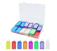 32 llaveros de plástico con anillo, llaveros plastico con etiqueta, llaveros grabables con caja de almacenamiento, llaveros con etiquetas para mascotas, equipaje, maleta (8 colores)