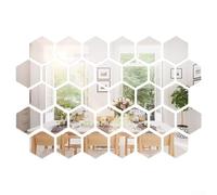 32 paneles de espejo hexagonales acrílicos para decoración de pared, calcomanías reflectantes modernas para sala de estar, cocina, dormitorio e interiores de oficina (plateado)