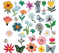 32 Parches para Ropa Termoadhesivos, Parches Bordados Flores Mariposas, Parche Termoadhesivo de Tela, Pegatinas Termoadhesivas Ropa, Aplicaciones Textiles Jeans Chaquetas Camisetas Sombreros Mochilas