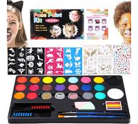 32 PCS De Pintura Cara Infantil, 20 Colores Pinturas Cara para Niños, Pintura Facial Niños para Cumpleaños, con Glitter, Brocha De Maquillaje para Carnavales, Actos Escolares, Fiestas De Disfraces