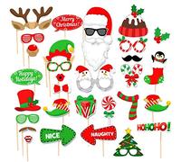 32 PCS Fiesta de Navidad Apoyos de Photo Booth,Accesorios de fotografía Xmas,Accesorios Photobooth de Navidad,Navidad Photo Booth Props,Photocall Accesorios,Navidad Accesorios de Cabina de Fotos (A)