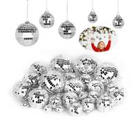 32 Piezas Bola de Discoteca, Bola de Discoteca Espejos, Bolas de Espejo Colgantes Plateadas, 5 Tamaños, Bola Reflectante para Decoración del árbol de Navidad, Fiesta, Tarta y Decoración del Hogar