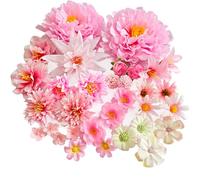32 Piezas Cabezas de Flores Artificiales, Flores Artificiales Decoracion | Mixtos Floris Falsas Realistas, Decorativa Flore de Simulación por DIY Manualidades de Boda Decoración de Pasteles (Rosa)
