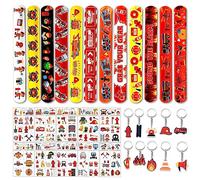 32 Piezas Cumpleaños Bomberos Regalo de Fiesta,Tatuajes Bolsa de Fiesta Piñata Bomberos Regalo Niño,Fiestas de Construcción Niño Regalo,Tatuajes Temporales para Infantiles Niños Niñas