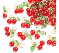 32 Piezas De Abalorios de cristal con lirio del valle, Dijes de cristal de colores con formas variadas para pulseras, collares, pendientes, adornos y accesorios decorativos (cereza)