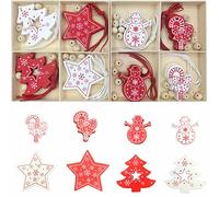 32 Piezas de Adornos para árboles de Navidad, Colgantes Navideños de Madera, Colgantes Navideños de Madera, Adecuados para Decoración de Fiestas, Decoración Navideña (8 Tipos)