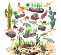 32 piezas de animales del desierto, reptiles, juguetes, árboles de resina, diorama, lagarto, serpiente, insectos, cactus, roca, juego de juegos para niños y niños pequeños, fiesta de cumpleaños