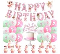 32 piezas de decoración de fiesta de hadas con elfo tema de hadas, decoración de fiesta de cumpleaños para niñas, cuento de hadas elfo feliz cumpleaños banner pastel globo