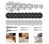32 Piezas Discos de Corte para Dremel, Disco Corte Diamante & Mini Hoja de Sierra Circular HSS & Mini Disco de Corte de Resina (3mm Mandril) para Madera, Vidrio, Plástico, Piedra, Metal
