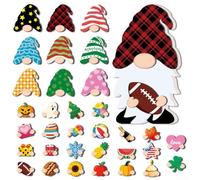 32 piezas DIY Navidad gnomo decoración con imanes (MZ985) | Juego de 32 piezas, 1 base de madera, 30 detalles magnéticos, personalizables para cada temporada, infinitas combinaciones de