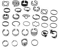 32 piezas juego de anillos para mujer negro, anillos abiertos bohemios de acero inoxidable y plata ajustables apilables minimalistas para nudillos, estilo vintage y elegante para cualquier ocasió