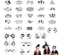 32 Piezas Kit de Plantillas de Pintura Facial para Niños Adultos, Plantilla de Pintura Corporal para Fiestas, Halloween, Maquillaje Artístico, Plantillas Reutilizables de Tatuaje Temporal para Niños