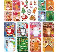 32 piezas Pegatinas de Navidad para Bricolaje,Hacer sus propios personajes Mezcla y Combina de Hojas de Pegatinas, Elfo, Papá Noel ara Niños de Navidad