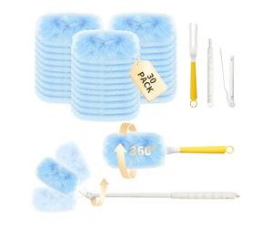 32 Piezas Piezas para Swiffer Plumero Atrapapolvo Recambios, Kit de Limpieza para Swiffer 2 Palos Extensibles y Recambios 30 Unidades, Elimina Pelo de Mascotas y Polvo