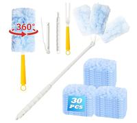 32 Piezas Plumero Atrapapolvo para Swiffer Duster, Recambios con Asas Largas y Cortas, Plumero Desechable para Pelo de Animal, Polvo, Suciedad(Azúl)