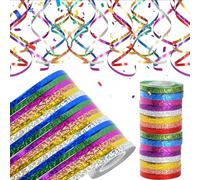 32 serpentinas, 10 m, cinta de regalo, color dorado, verde, rojo, azul, morado, verde, plata, champán, rosa, ribbon, rollo de cinta para decoración de fiestas, cumpleaños, bodas, discotecas, globos de