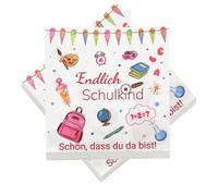 32 servilletas para el comienzo del colegio, diseño con texto en alemán "Schön dass du da bist Endlich Schulkind Tischdeko 2025 Schulanfang Deko Einschulung Mädchen Jungge, Schulkind Deko 33 x 33 cm