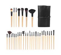 32-teiliges Make-up-Pinsel-Set, weiche Nylonhaar-Kosmetikpinsel für Lidschatten, Foundation, Rouge, losen Puder, ergonomischer Griff in Holzoptik mit Aufbewahrungsbeutel für den