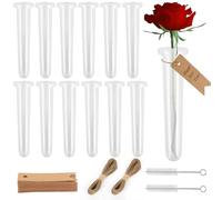 32 tubos de ensayo para flores, 24 mm x 11 cm, tubos de ensayo transparentes para flores, tubos de ensayo de plástico con tapa, ideal para arreglos florales y decoraciones de plantas