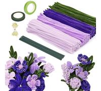 320 unidades limpiador de pipas de flores violeta verde tulipán ramo de tulipán para manualidades, 30 cm, juego de 4 colores, alambre de chenilla con alambre para flores, estambre de flores para