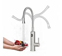 3200W Grifo Eléctrico con Calentador de Agua Instantáneo, Grifo de Cocina Eléctrico con Pantalla Digital LED y Manguera Flexible, 360° Rotación Grifo Agua Caliente Instantanea, Plateado