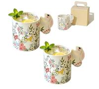 320ml Easter Bunny Cup, Ceramic Coffee Mug With Cute Bunny Handle, 320ml Easter Bunny Mug, Spring Flowers Tea Cup For Easters Spring Party Home Decor Gift (2Pcs)