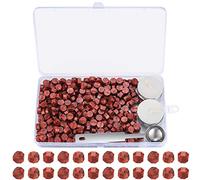 325 Pieza Juego de Cera Selladora, Varillas de Cera, Perlas Octogonales para Sellos de Cera con 4 Velas de Té, Cuchara para Derretir Cera, Cuentas de Letras con Sello de Cera, Color Vino/Rojo