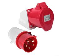 32A 5 Pin 415V Zócalo industrial y par, IP44 impermeable montado en la pared entrada de 3 fases, núcleo de latón de alta resistencia carcasa roja