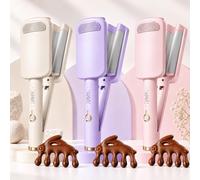 32MM Wavy Hair Curler - Big Bouncy Curls & 4 Adjustable Heat Setting，3PC | Deep U-shaped French Wave Curling Iron, Heats up in 10 Seconds & Automatic Shut off, for Any Hairstyle Hair Type