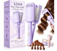 32MM Wavy Hair Curler - Big Bouncy Curls & 4 Adjustable Heat Setting，Purple | Deep U-shaped French Wave Curling Iron, Heats up in 10 Seconds & Automatic Shut off, for Any Hairstyle Hair Type
