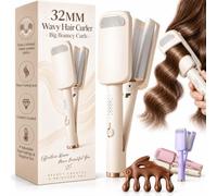 32MM Wavy Hair Curler - Big Bouncy Curls & 4 Adjustable Heat Setting，White | Deep U-shaped French Wave Curling Iron, Heats up in 10 Seconds & Automatic Shut off, for Any Hairstyle Hair Type