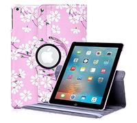 32nd Apple iPad 9.7 Pulgadas (2017) Funda Diseño Floral Carcasa Flip de Piel PU con Bisagra Flexible Gira 360 Grados, Funda Estilo de Flores Diseñador - Flor de Cerezo