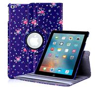32nd Apple iPad 9.7 Pulgadas (2017) Funda Diseño Floral Carcasa Flip de Piel PU con Bisagra Flexible Gira 360 Grados, Funda Estilo de Flores Diseñador - Rosas Vintage en Añil