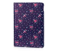 32nd Apple iPad Air 3 (2019) & Apple iPad Pro 10.5" (2017) Funda Diseño Floral Carcasa Flip de Piel PU con Bisagra Flexible Gira 360 Grados, Funda Estilo de Flores Diseñador - Rosas Vintage en Añil