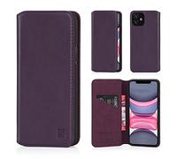 32nd Classic Series 2.0 - Funda Tipo Libro de Piel Real para Apple iPhone 11 (6.1"), Carcasa de Cuero Premium diseñada con Cartera, Cierre Magnetico y Soporte Integrado - Berenjena