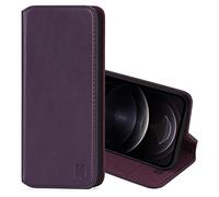 32nd Classic Series 2.0 - Funda Tipo Libro de Piel Real para Apple iPhone 12 Pro MAX (6.7"), Carcasa de Cuero Premium diseñada con Cartera, Cierre Magnetico y Soporte Integrado - Berenjena