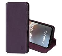 32nd Classic Series 2.0 - Funda Tipo Libro de Piel Real para Motorola Moto G32, Carcasa de Cuero Premium diseñada con Cartera, Cierre Magnetico y Soporte Integrado - Berenjena