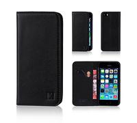 32nd Classic Series - Funda Tipo Libro de Piel Real para Apple iPhone 5 5S SE (2016), Carcasa de Cuero Premium diseñada con Cartera, Cierre Magnetico y Soporte Integrado - Negro