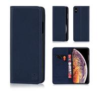 32nd Classic Series - Funda Tipo Libro de Piel Real para Apple iPhone XS MAX, Carcasa de Cuero Premium diseñada con Cartera, Cierre Magnetico y Soporte Integrado - Azul Marino