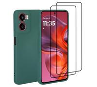 32nd Estuche Silicona Líquida Funda Protectora a Prueba de Golpes para Motorola Moto G05 / Moto E15 con 2 Protectores de Pantalla de Vidrio Templado, Delgada y Duradera - Verde Azulado Oscuro
