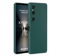 32nd Estuche Silicona Líquida Funda Protectora a Prueba de Golpes para Sony Xperia 1 Vi (2024) con 2 Protectores de Pantalla de Vidrio Templado, Delgada y Duradera - Verde Azulado Oscuro