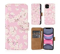 32nd Floral Series 2.0 - Funda Tipo Libro de Piel Sintetica con diseño Floral para Apple iPhone 11 (6.1"), Carcasa de Cuero diseñada con Cartera y Cierre Magnetico - Flor de Cerezo
