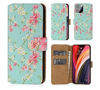 32nd Floral Series 2.0 - Funda Tipo Libro de Piel Sintetica con diseño Floral para Apple iPhone 12 Pro MAX (6.7"), Carcasa de Cuero diseñada con Cartera y Cierre Magnetico - Primavera Azul