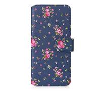 32nd Floral Series 2.0 - Funda Tipo Libro de Piel Sintetica con diseño Floral para Motorola Moto G8 Power, Carcasa de Cuero diseñada con Cartera y Cierre Magnetico - Rosas Vintage en Añil